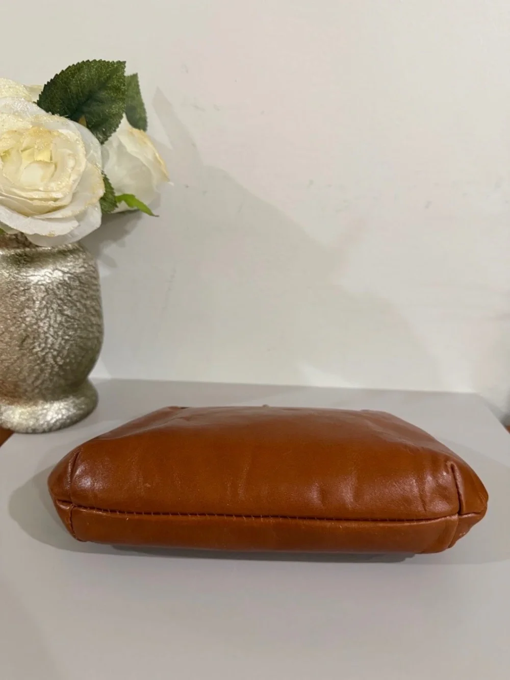 Patricia Nash Savena Framed Kisslock Clutch Wristlet Brown Leather Handbag